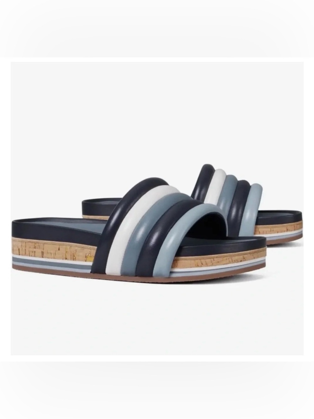 Tory Burch Women’s Striped Slide Sandals in Navy, White & Light Blue